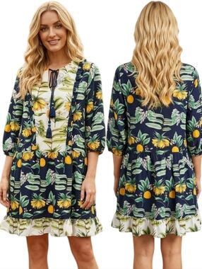ANTHROPOLOGIE x LOST + WANDER Lemon Lime Print Tunic Mini Dress - Size S